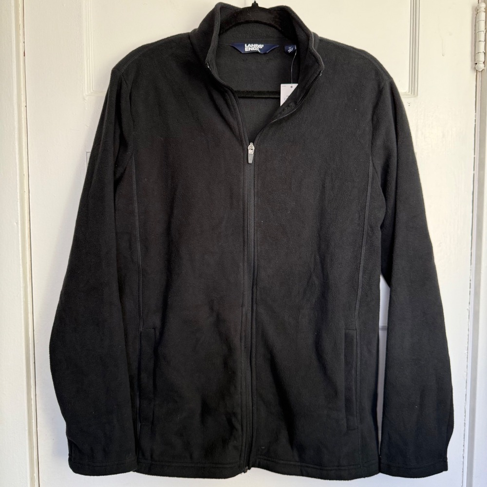 Lands End Womens Black Full Zip Fleece Jacket Antistatic XL 18 NEW